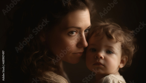 Mother and child embrace, a bond of beauty and love generated by AI