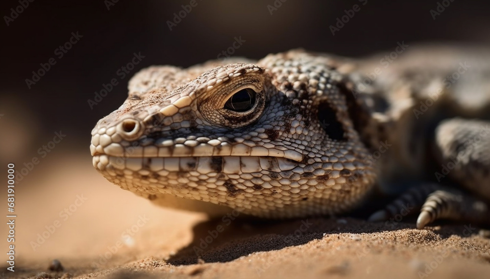 Endangered iguana resting on branch, looking at camera outdoors generated by AI