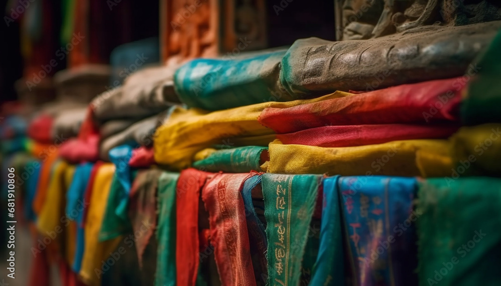 Vibrant textiles in a row, showcasing cultures and industry generated by AI Vibrant textiles in a row, showcasing cultures and industry generated by AI