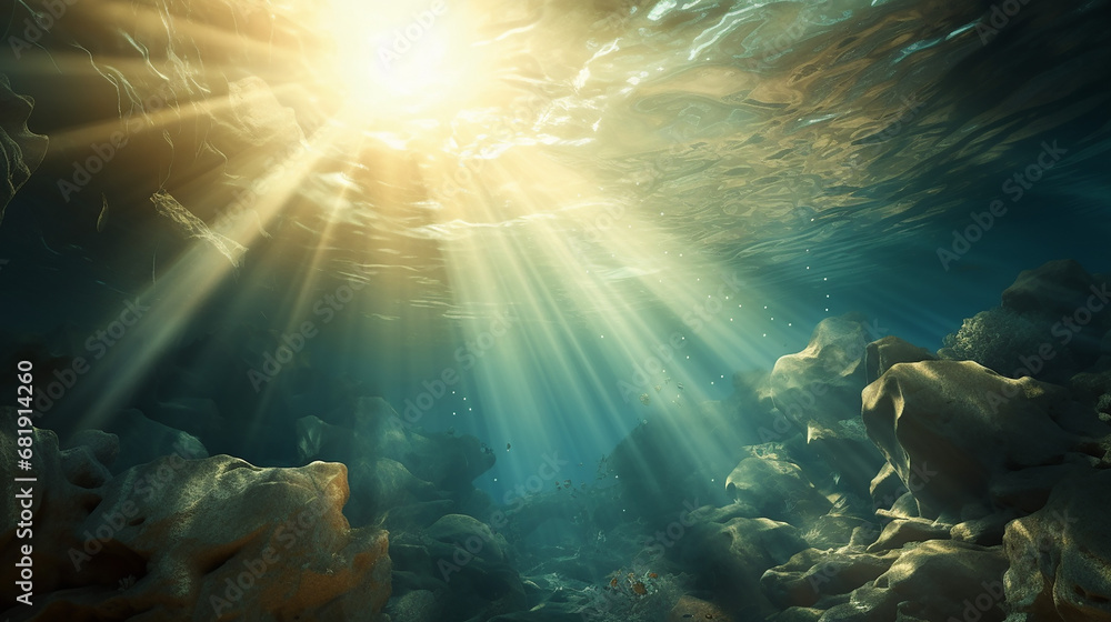 beautiful abstract underwater background with sunbeams