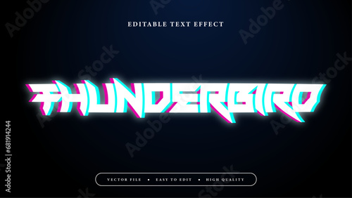 Editable text effect. Glow white thunderbird text on black background.