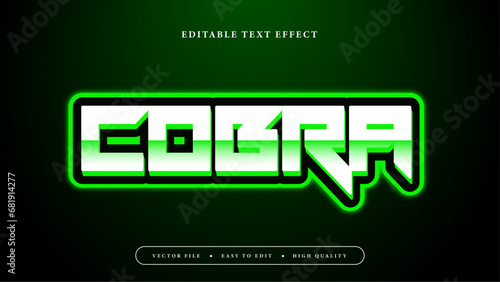 Editable text effect. Neon green cobra text on dark green background.