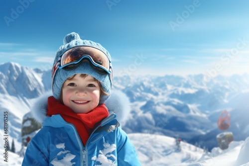 Exhilarating Boy ski resort. Skier glasses fun. Generate AI