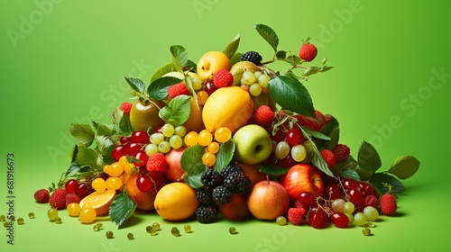 Fruit mix on green background