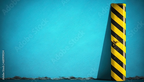 Obraz na plátně Road caution sign agonal yellow black stripes blue stressed wall Abstract colorf