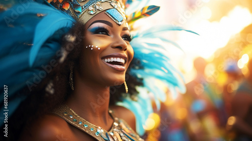 Beautiful samba dancer performing in a carnival in Brazil photo