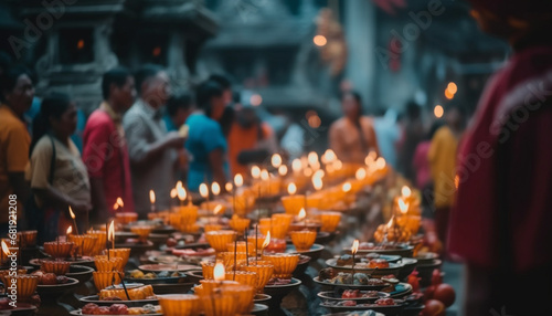 Burning candles illuminate religious ceremony, cultures unite in spirituality generated by AI