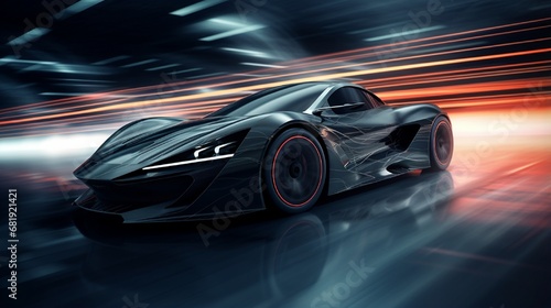 High speed black sports car - futuristic concept (with grunge overlay) - 3d illustration © Muhammad