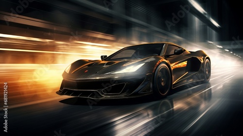 High speed black sports car - street racer concept (with grunge overlay) - 3d illustration © Muhammad