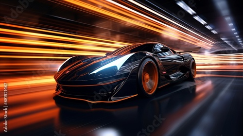 High speed black sports car with RPM in the background - 3d illustration © Muhammad