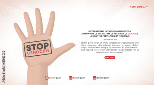 Genocide Prevention Day background with a raised hand
