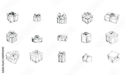 gift box handdrawn illustration engraving