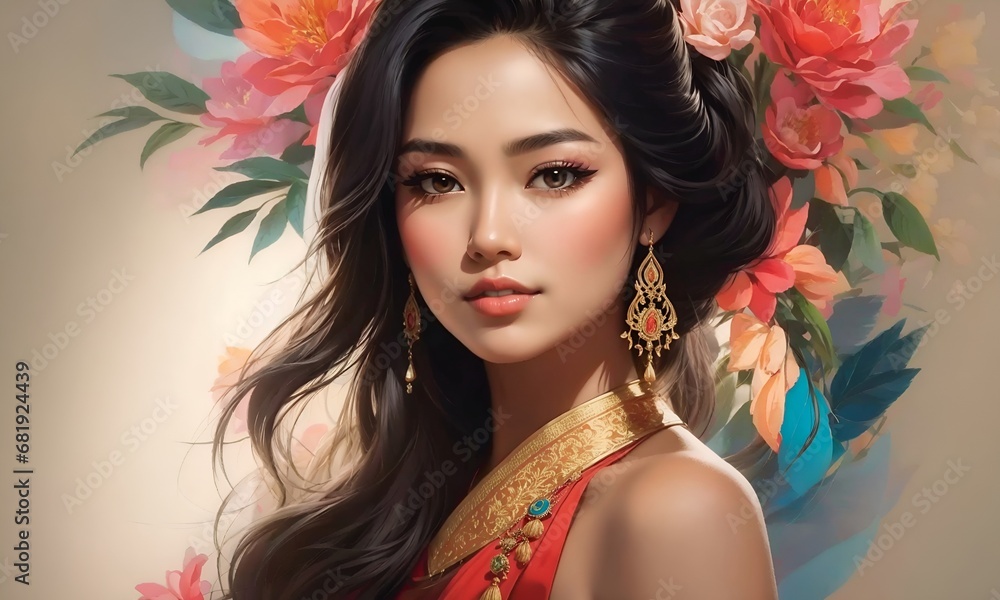 Beautiful Woman Illustration Colorful Digital Painting Landscape Postcard Artwork Banner Website Flyer Ads Gift Card Template Beautiful Woman Illustration Colorful Digital Painting Landscape Postcard Artwork Banner Website Flyer Ads Gift Card Template