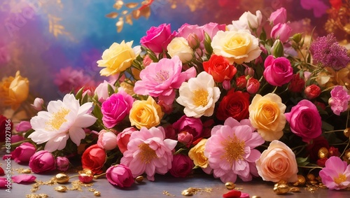 Blessed Flowers Colorful Flower Background Illustration Postcard Digital Artwork Banner Website Flyer Ads Gift Card Template