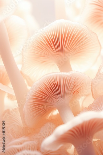 Ethereal white mushrooms with delicate gills, perfect for botanical illustration, nature themes, or serene design elements.
