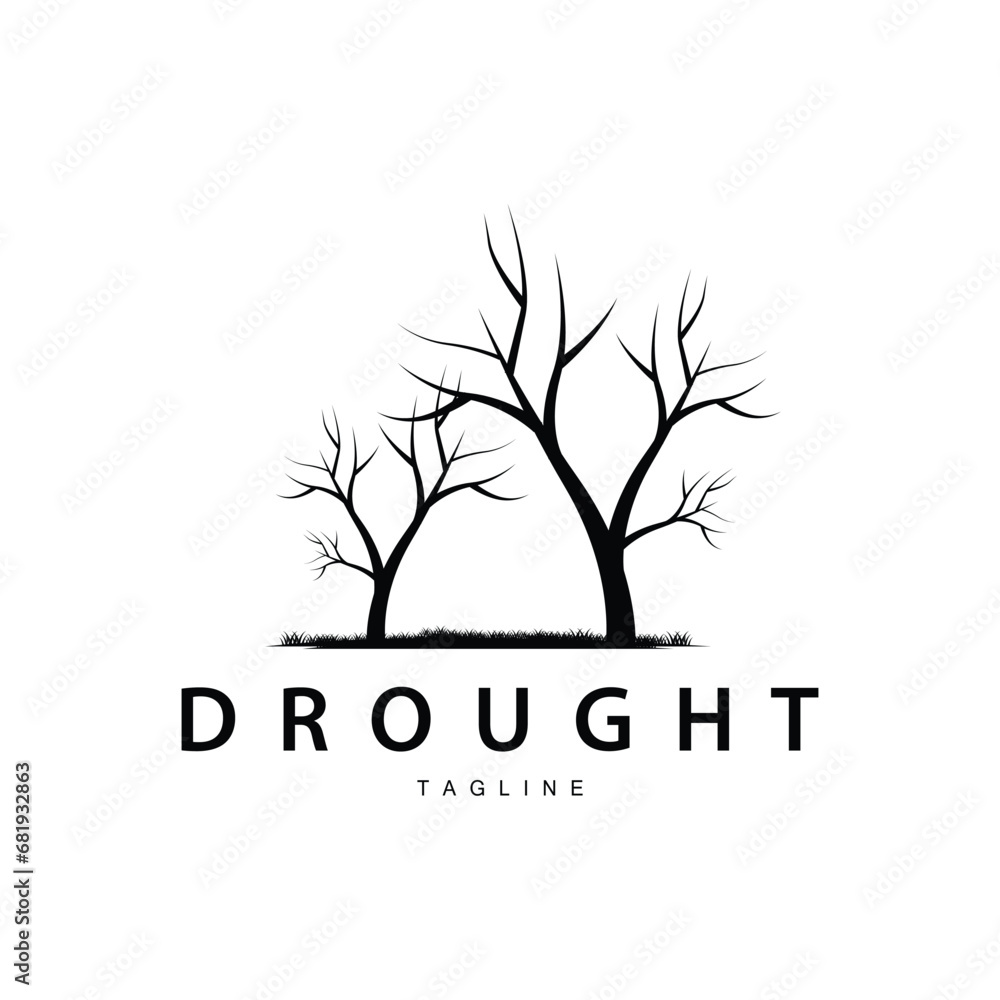 Obraz premium Drought Logo, Dry Tree Logo Design with Simple, Minimalist and Modern Vector Line Style