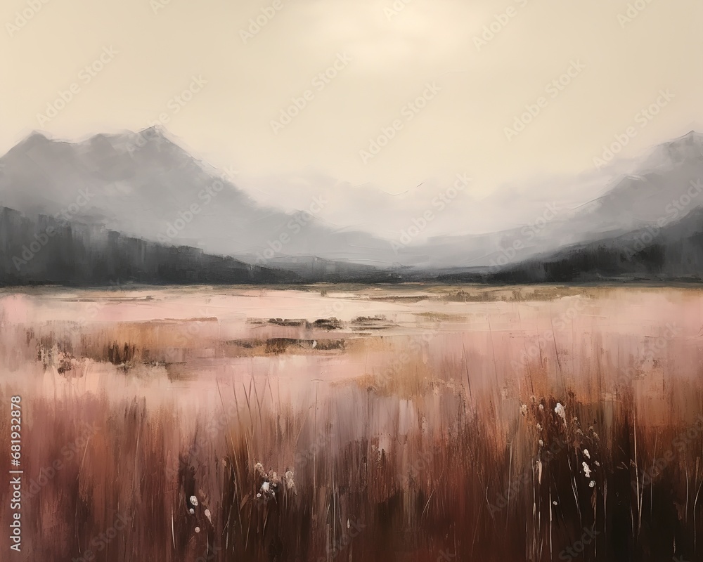 Fototapeta premium Illustration of Pink Prairie and Mountain Range