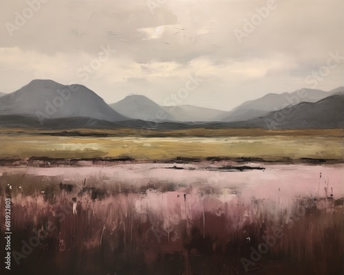 Illustration of Pink Prairie and Mountain Range