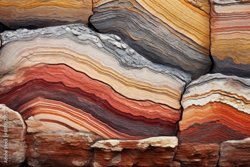 Dramatic sedimentary rock layers, ideal for geological education, natural textures, or striking landscape art. photo