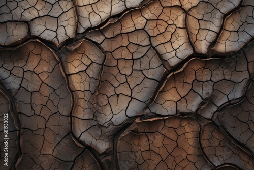 Cracked earth. Soil corrosion. Dried earth texture background. Mosaic pattern of sun-dried earthen soil. Arid anhydrous soil surface.