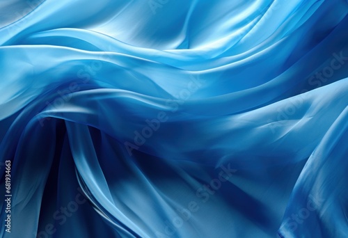 Luxurious satin fabric in a rich blue hue with elegant drapes, perfect for fashion and textile design.
