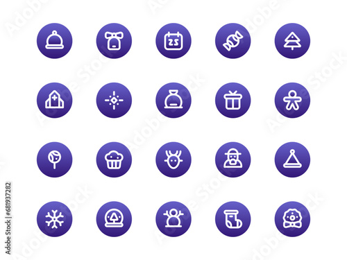 Christmas Icon Pack Gradient Circular Outline Style. Religion and Cultural Icons Collection is Perfect for Websites, Landing Pages, Mobile Apps, and Presentations. Suitable for UI UX.