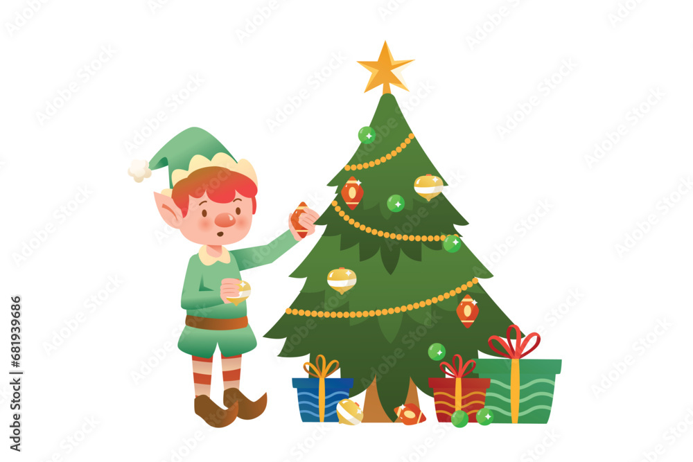 Fototapeta premium Elf Decorate The Trees With Ornaments | Christmas Series