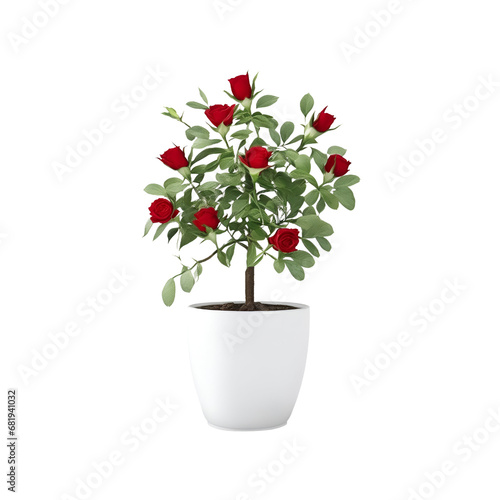 Eternal Elegance: Red Rose Tree in White Pot - Transparent Background Photo