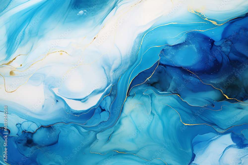 Background Blue marbled alcohol ink drawing effect.