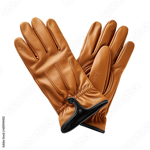 Brown leather gloves. Cut out on transparent photo