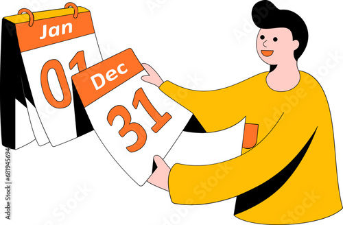 Young Man changes the calendar