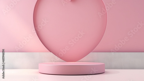 Pink heart and Circle podium mockup in Valentine day © aphinya007
