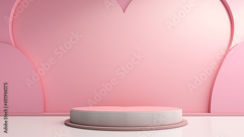 Pink heart and Circle podium mockup in Valentine day