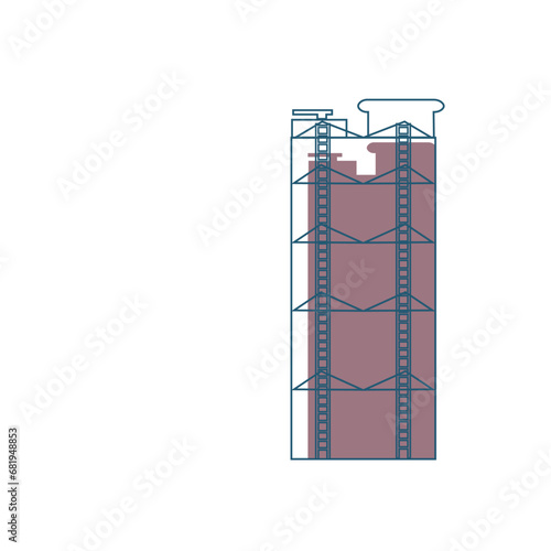 Illustration of headquarters building of The Hongkong and Shanghai Banking Corporation in Central, Hong Kong in white background, dark blue outline and purple red shadow.