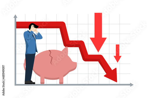 Broken piggy bank concept as a metaphor for business bankruptcy. Problems of repayment of economic loans, investment failures and budget collapse. financial crisis. Flat vector illustration.