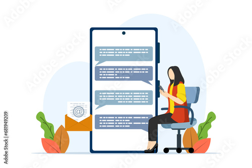 Chat application concept on smartphone, chat with friends and send new messages. technology, online, Box of colored speech bubbles. flat vector template illustration.