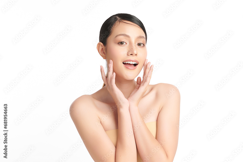Beautiful young asian woman with clean fresh skin on white background, Face care, Facial treatment, Cosmetology, beauty and spa, Asian women portrait.