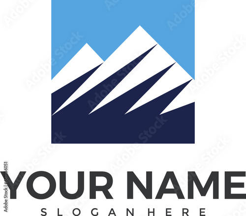 Mountain peak logo design. outdoor hiking adventure icon. Alpine wilderness travel symbol. Vector illustration.