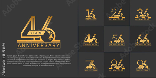 set of anniversary logotype golden color with ornament for special celebration event photo