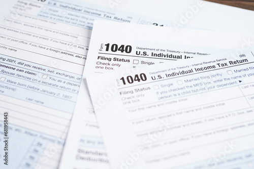 Tax form 1040 U.S. Individual Income Tax Return, business finance concept.