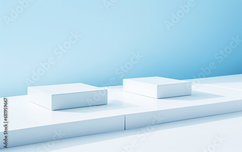 White Exhibition Stand on a Blue Background