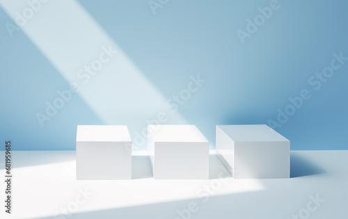 White Exhibition Stand on a Blue Background