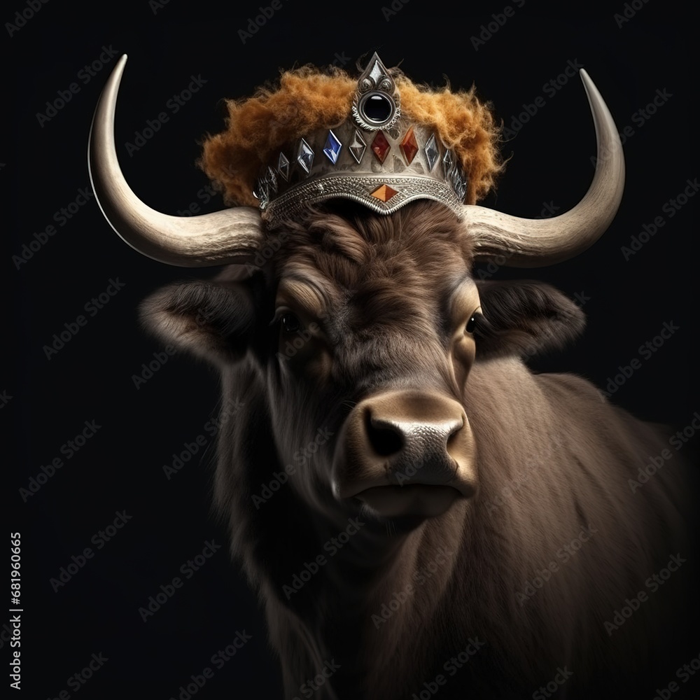Portrait of a majestic Bison with a crown Portrait of a majestic Bison with a crown