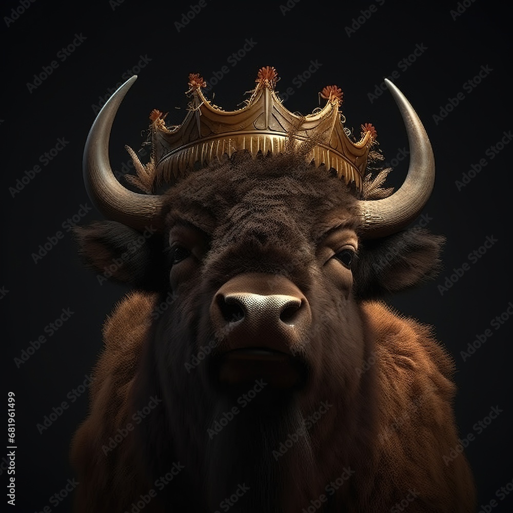 Naklejka premium Portrait of a majestic Bison with a crown