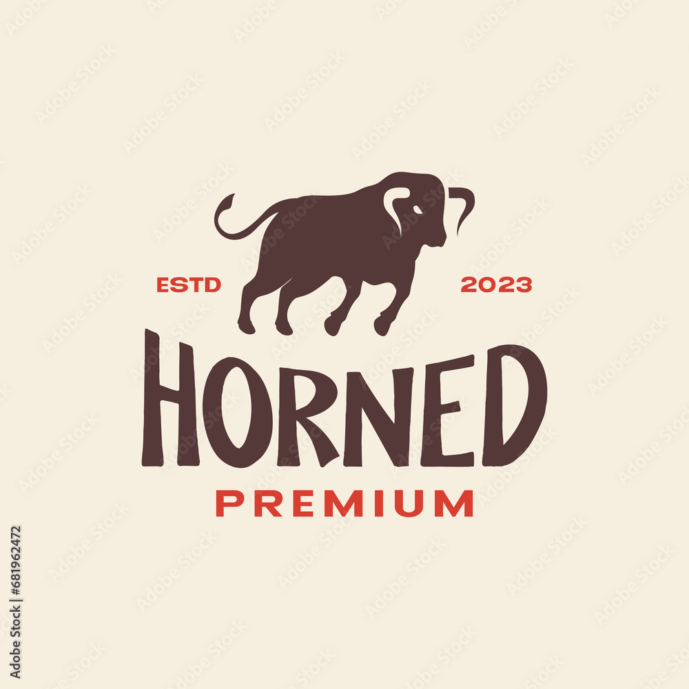bull long horn angry simple silhouette vintage retro style simple logo design vector icon illustration