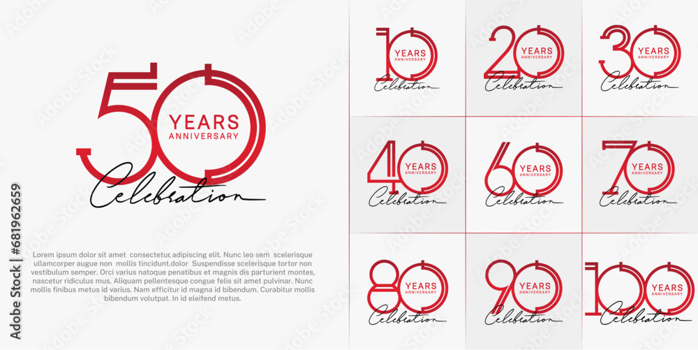 set of anniversary logotype red color and black calligraphy for special celebration event