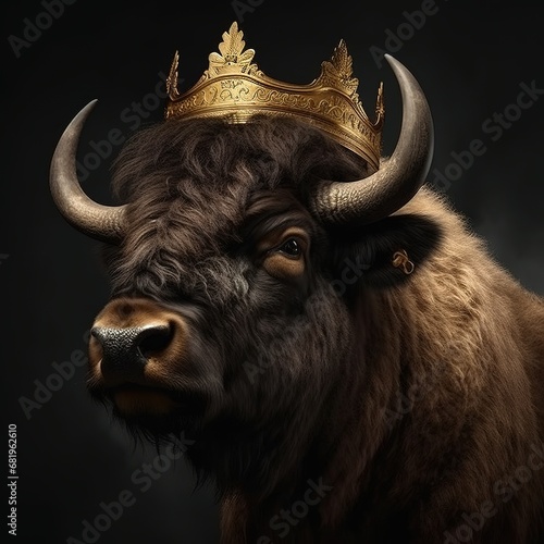 Portrait of a majestic Bison with a crown
