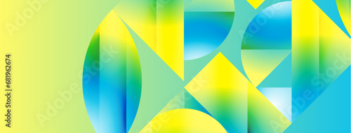 Serene gradient template. Circles and triangles mingle in minimalist perfection. Gentle fusion of forms and hues creates balanced yet captivating backdrop, embodying modern sophistication