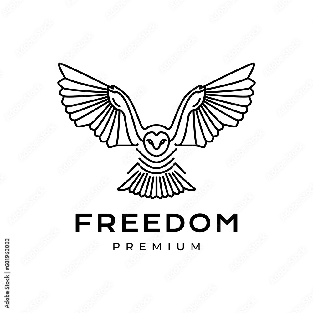 Fototapeta premium barn owl fly wings hunter freedom line style modern minimal logo design vector icon illustration