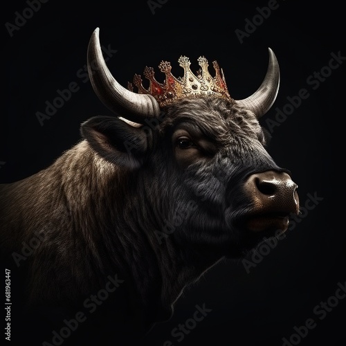 Portrait of a majestic Buffalo with a crown